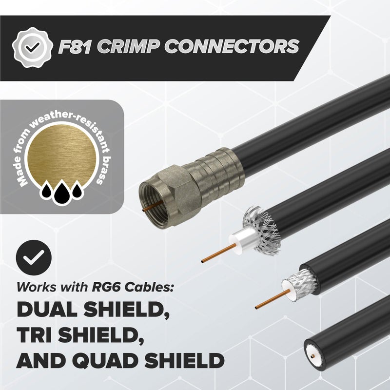 THE CIMPLE CO Coaxial Crimp Connector for RG6 Coaxial Cable. Includes O-Ring and Gel for Weather Proofing Seal, Indoor and Outdoor use. Also Known as a Radial Compression Connector. Pack of 100 - Image 3
